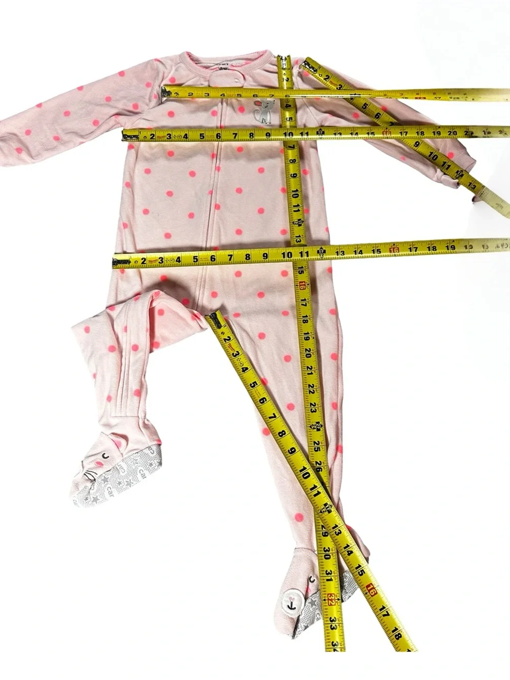 Carter’s Toddler 3T Pink Polka Dot Mouse Footed Fleece Pajamas